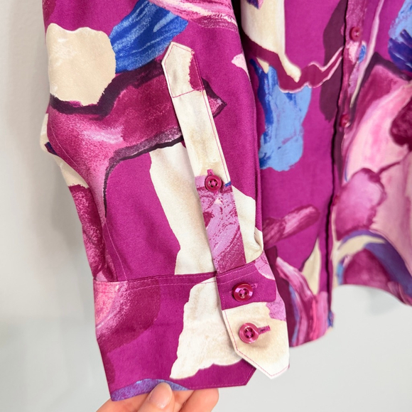 Chico's No Iron Button-up Shirt Bundle Purple Floral Paint Stripe Print Size 14 - Picture 9 of 15